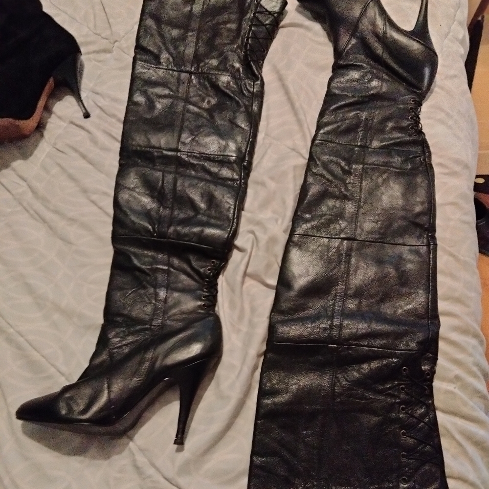 Vintage, OTK, Pleaser, thigh high, leather, boots. Fetish. BDSM